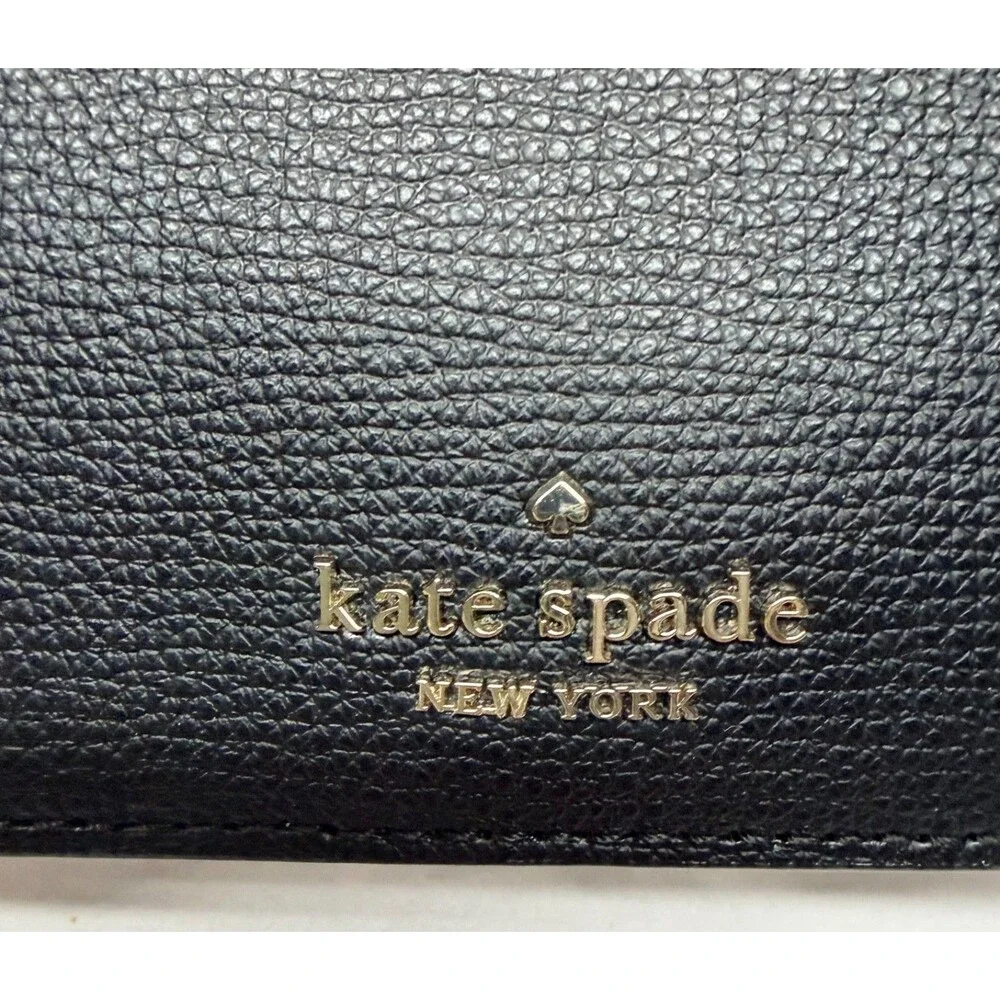Kate Spade Large Slim Bifold Wallet Check Book Wristlet Pebbled Leather Black
